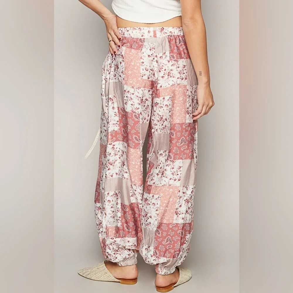 POL Pink Patchwork Joggers in Rose Multi Print 🌸💗 Lightweight, Cozy & Comfy 🌸💗